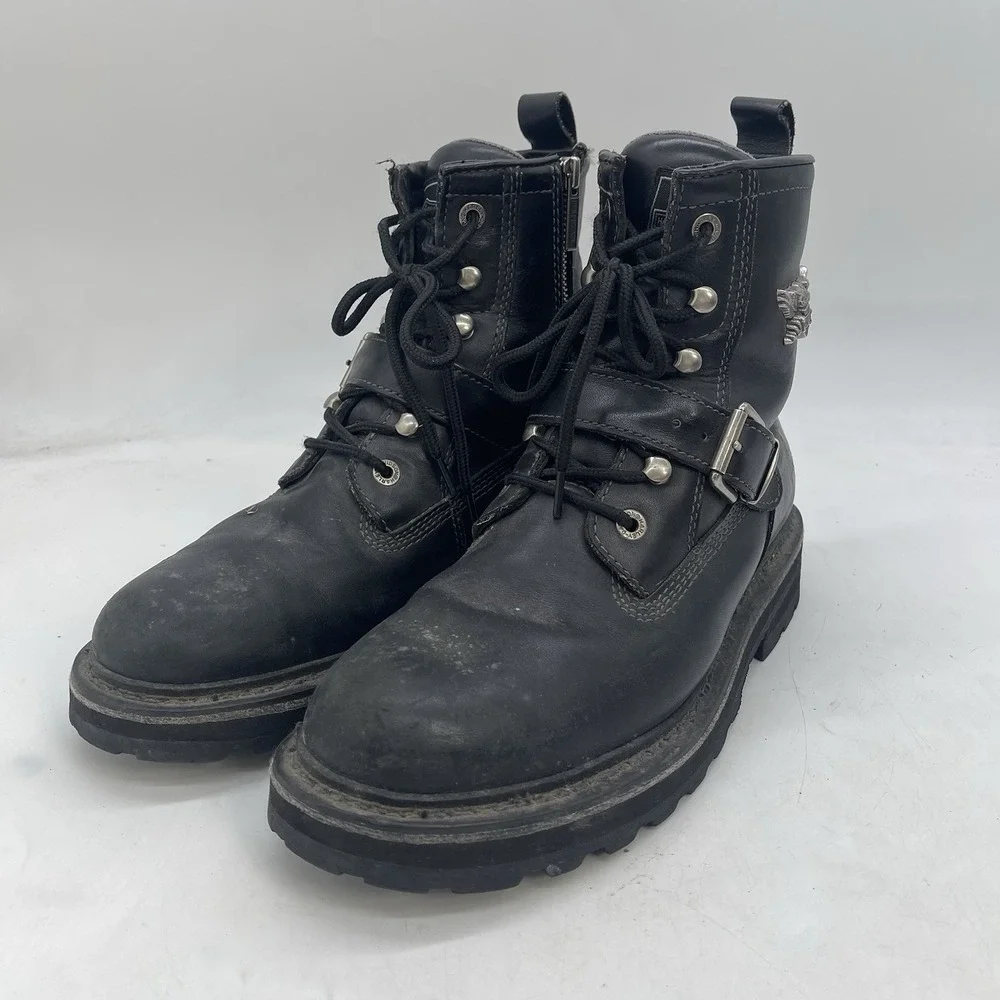 Harley Davidson Motorcycle Boots Mens 10 Brake Buckle Black Leather D91684